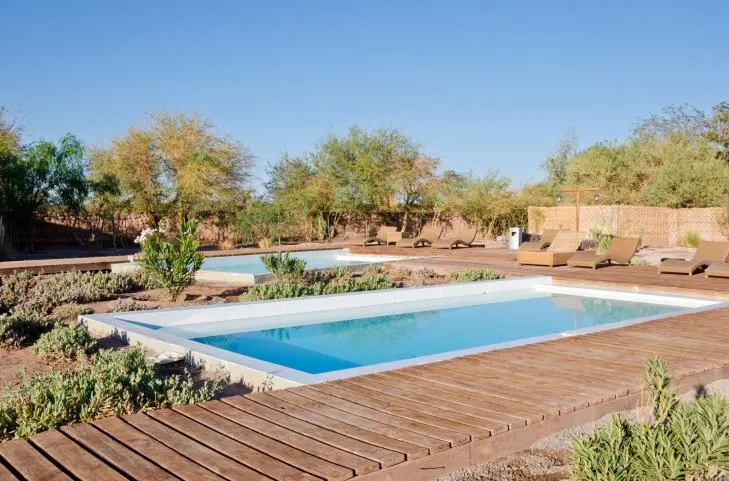 Minimalist poolside area River Road, OR